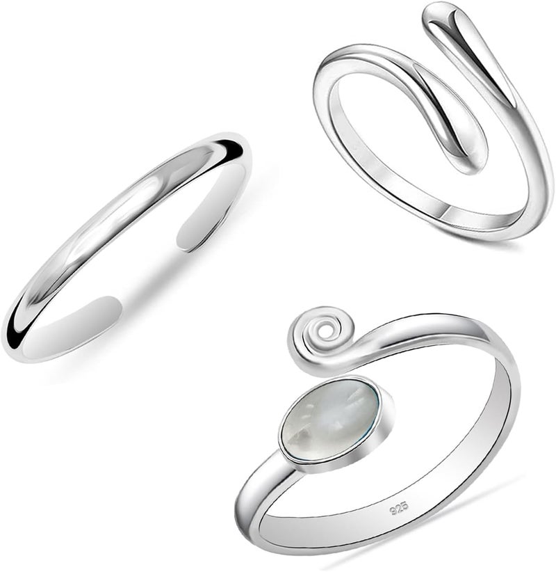 LeCalla 925 Sterling Silver Minimalist Toe Rings Set Simple Open Adjustable Toe-Rings for Women - Image 1
